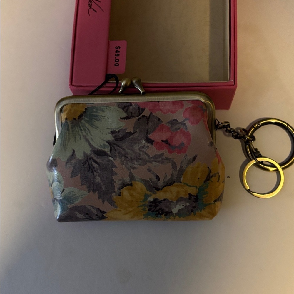 PATRICIA NASH MULTICOLOR FLORAL FRAME POUCH WITH KEY RINGS GENUINE LEATHER NEW - Picture 7 of 14